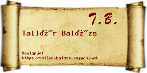 Tallér Balázs névjegykártya